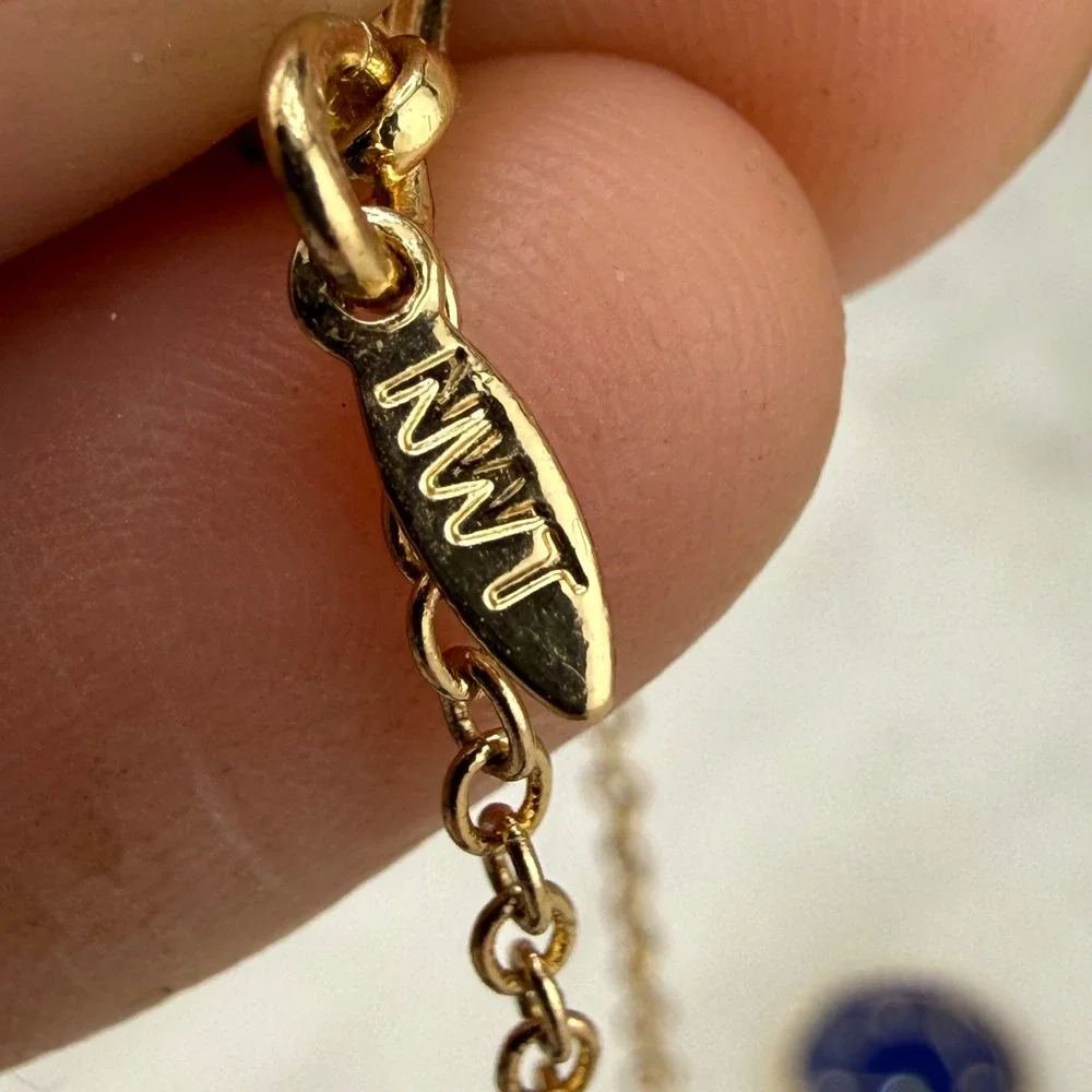 Zodiac Celestial Necklace Gold Blue Enamel Constellation Pendant 17in